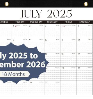 Desk Calendar 2025-2026, 18 Months (July 2025 to December 2026) - Large Size 17" x 12" Desktop/Wall Monthly Calendar with To Do List, Personal Desk Calendar Planner for Home, School, Office - Black