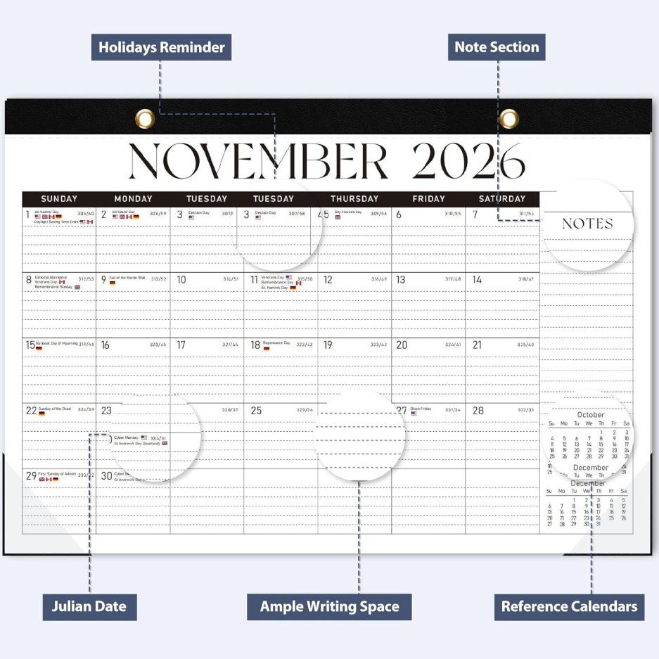 Desk Calendar 2025-2026, 18 Months (July 2025 to December 2026) - Large Size 17" x 12" Desktop/Wall Monthly Calendar with To Do List, Personal Desk Calendar Planner for Home, School, Office - Black - Image 2