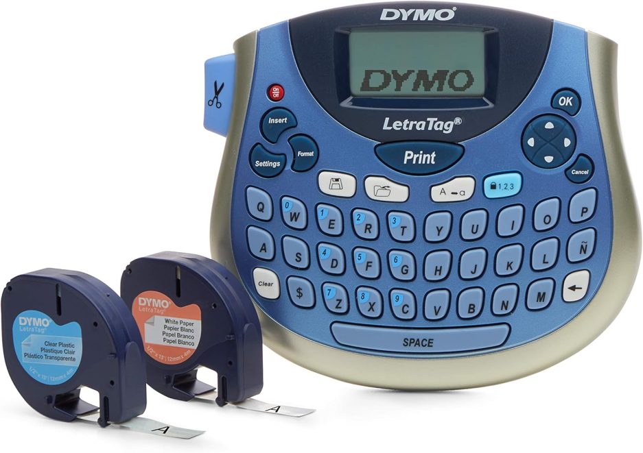 DYMO LetraTag Bundle 100T printer, with 13 ft black on white labels and 13 ft black on clear labels