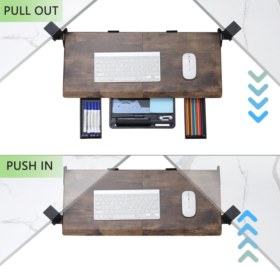 Keyboard Tray Under Desk, Ergonomic Corner Keyboard Tray with 180° Adjustable C Clamp for L Shape Desk 26.77" X 12.2" Easy to Install, Computer Keyboard Stand for Home and Office(Wood) - Image 5