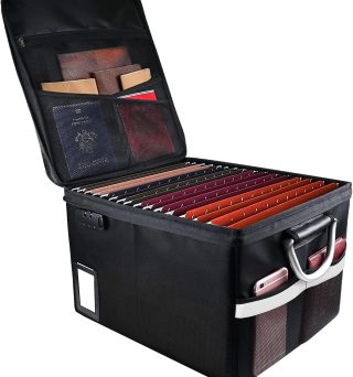 Fireproof Document File Organizer Box, Fireproof Safe Box with Lock, Portable Office Storage Cabinet for Hanging Letter/Legal Folder 16.1 x 12.9 x 11in