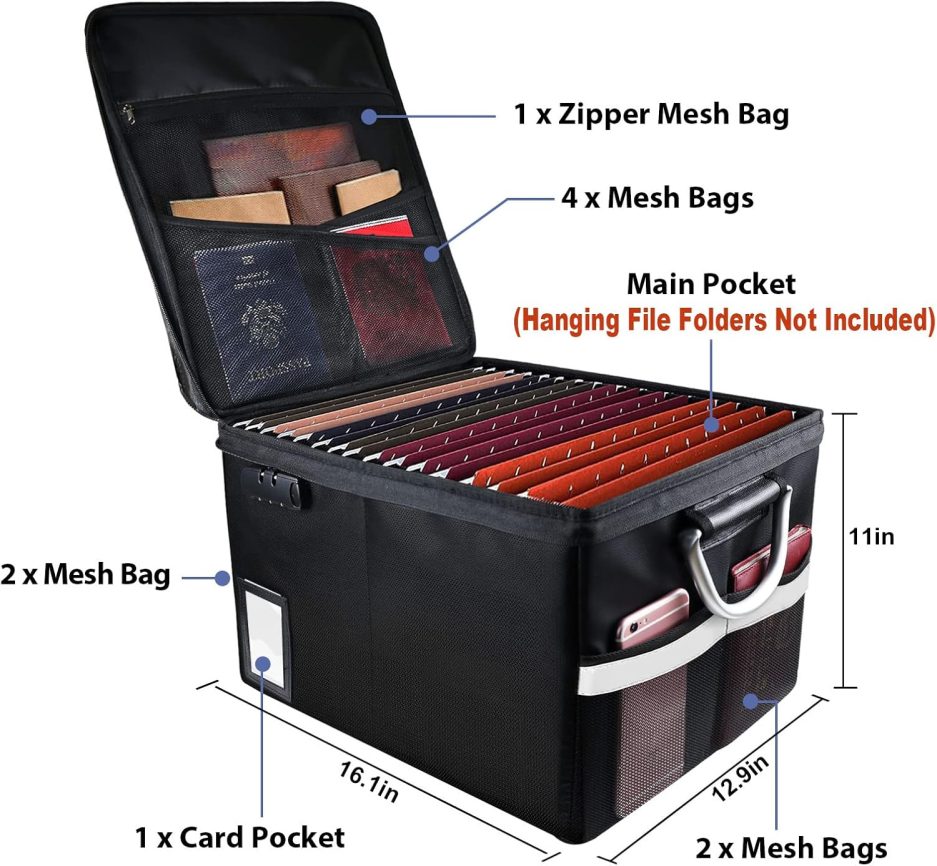 Fireproof Document File Organizer Box, Fireproof Safe Box with Lock, Portable Office Storage Cabinet for Hanging Letter/Legal Folder 16.1 x 12.9 x 11in - Image 3