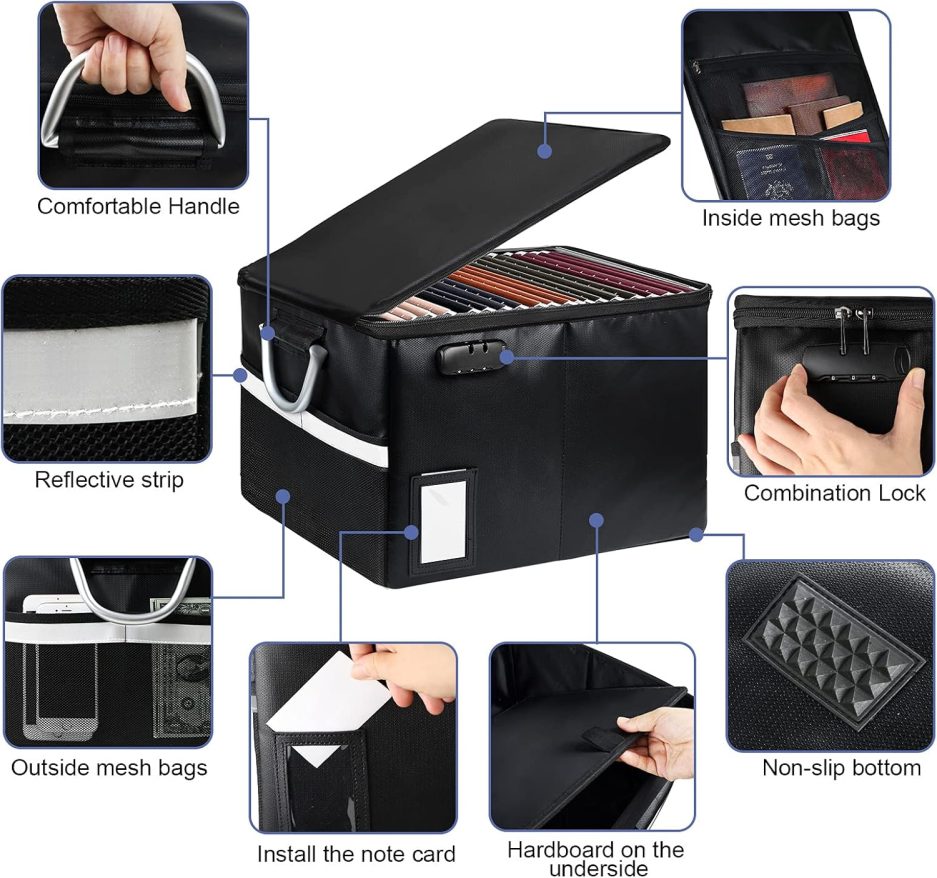 Fireproof Document File Organizer Box, Fireproof Safe Box with Lock, Portable Office Storage Cabinet for Hanging Letter/Legal Folder 16.1 x 12.9 x 11in - Image 4
