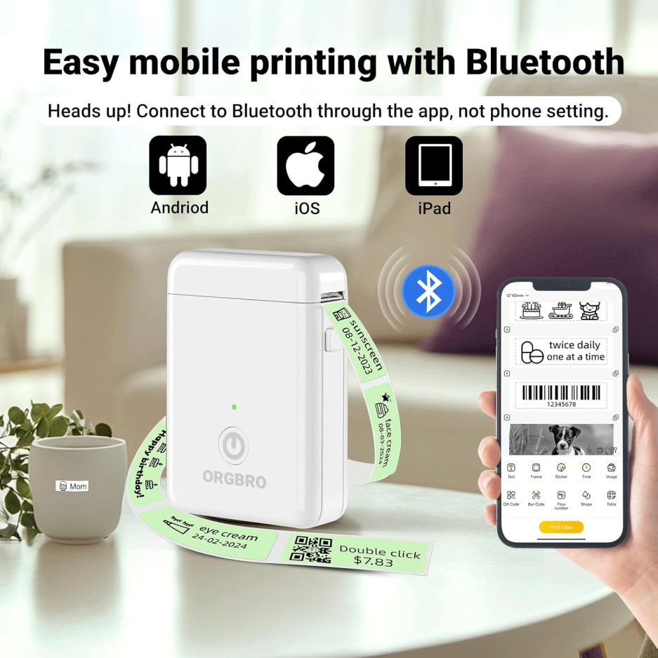 ORGBRO Label Maker Machine with Tape, X1 Portable Bluetooth Mini Label Printer, Support Pre-Cut & Continuous Label, Wireless Small Label Makers with Versatile App for School Home Office Organization - Image 3