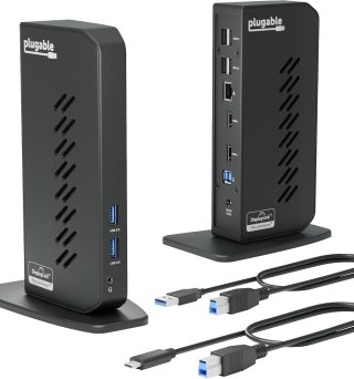 Plugable USB 3.0 and USB-C Universal Laptop Docking Station with 2 HDMI Ports for Windows, Mac (Driver Required), and ChromeOS. Gigabit Ethernet, Audio