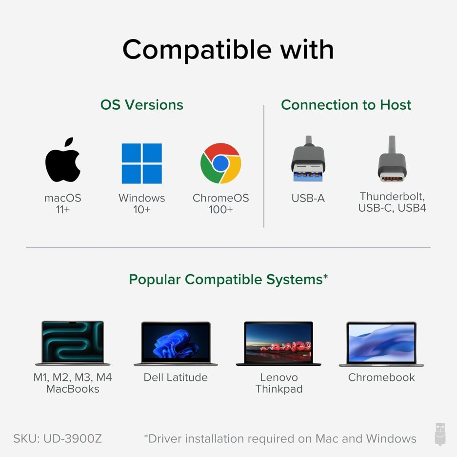 Plugable USB 3.0 and USB-C Universal Laptop Docking Station with 2 HDMI Ports for Windows, Mac (Driver Required), and ChromeOS. Gigabit Ethernet, Audio - Image 6