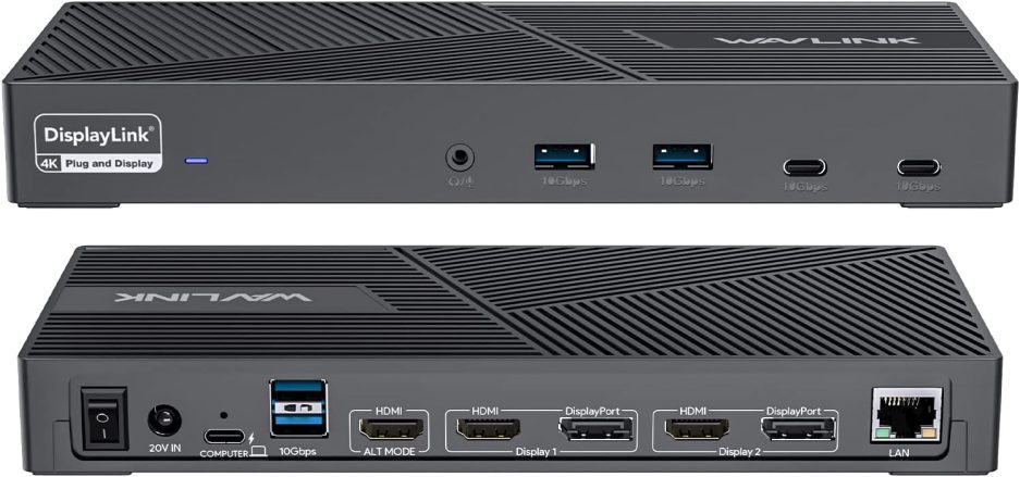 WAVLINK DisplayLink Docking Station Triple Monitor 4K@60Hz for 3 Monitors, 100W Charging for Thunderbolt 4/3, USB C M1 M2 M3 M4 Mac/Windows/Chrome - 3 HDMI, 2 DP, 6 USB Ports, 160W Power, LAN, Audio